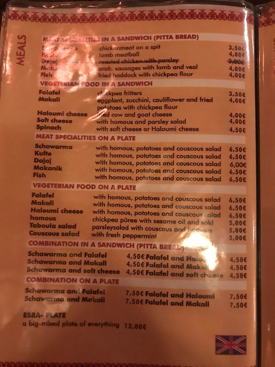Speisekarte, Esra Falafel