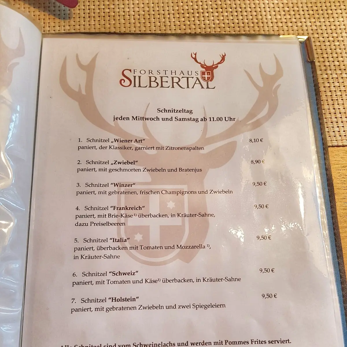 Speisekarte, Forsthaus Silbertal
