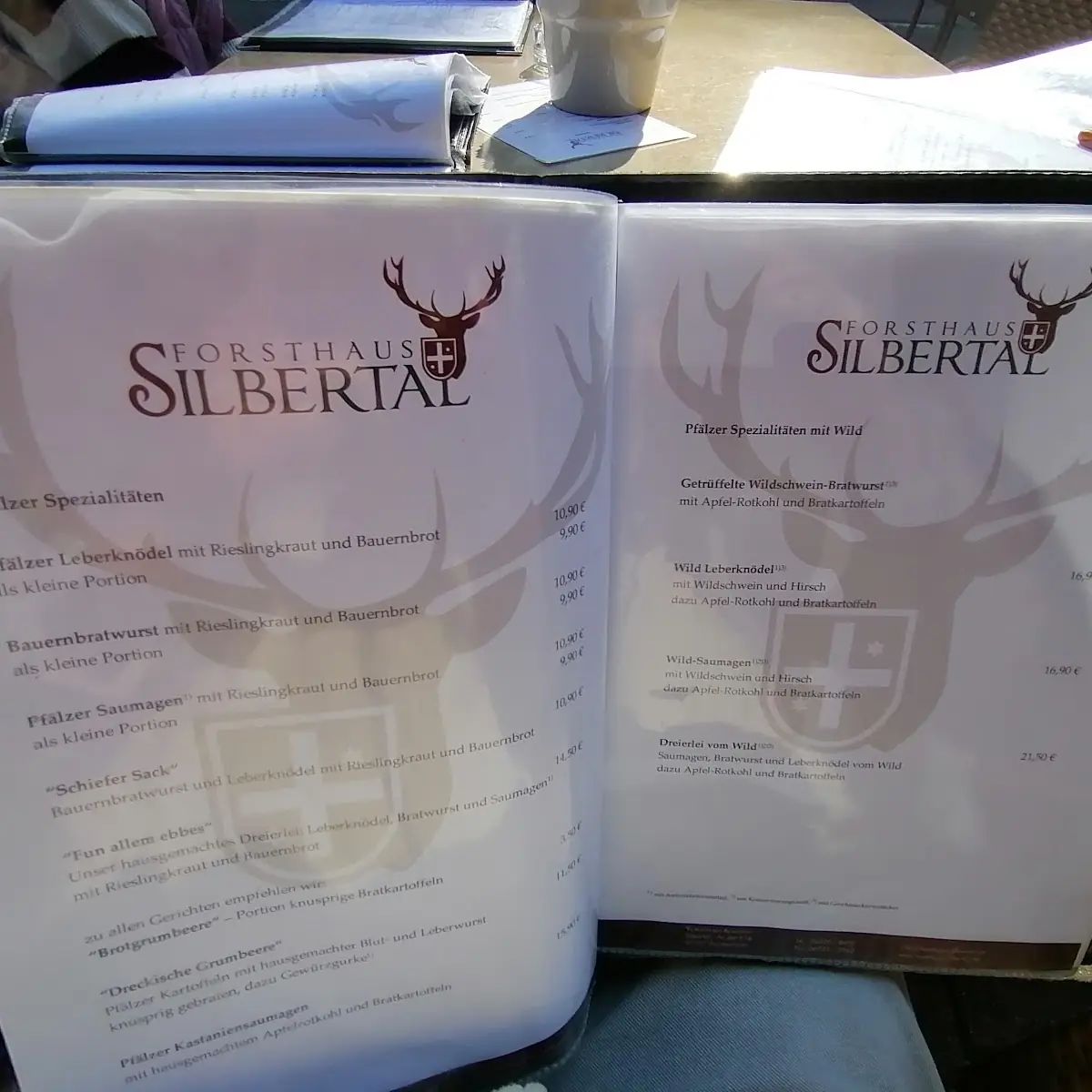 Speisekarte, Forsthaus Silbertal