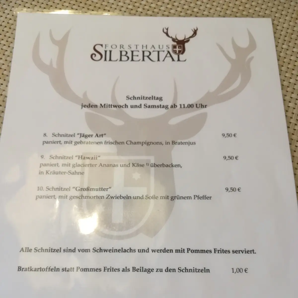 Speisekarte, Forsthaus Silbertal