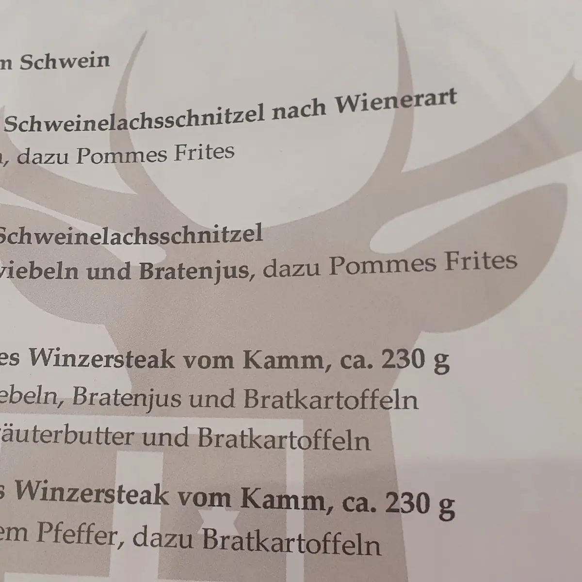Speisekarte, Forsthaus Silbertal