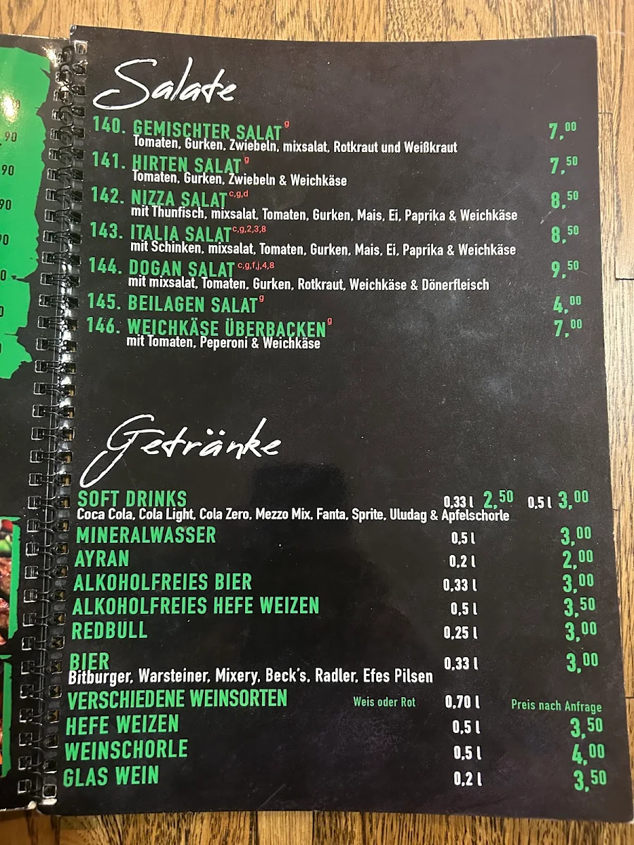 Speisekarte, Dogan Döner und Pizza
