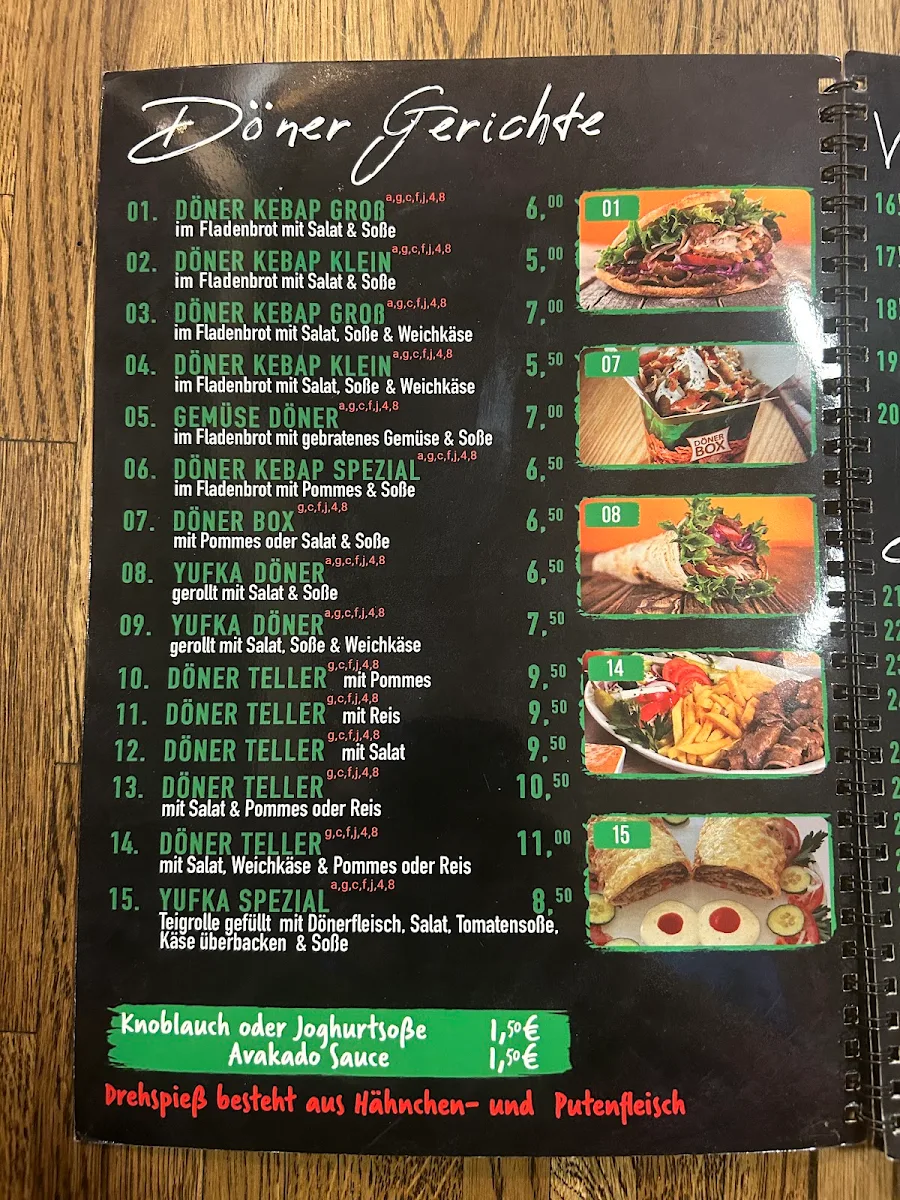 Speisekarte, Dogan Döner und Pizza