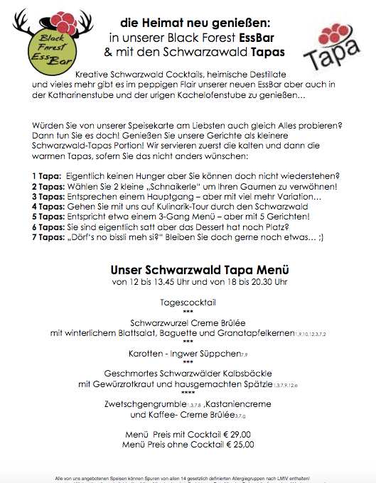Speisekarte, EssBar & Restaurant im Vitalhotel | Grüner Baum