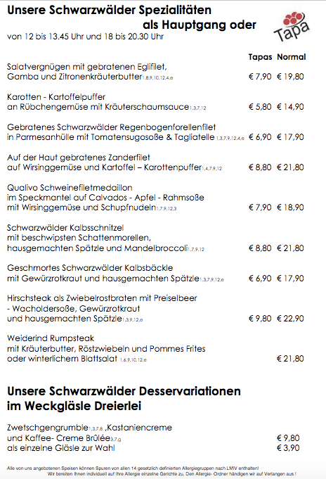 Speisekarte, EssBar & Restaurant im Vitalhotel | Grüner Baum