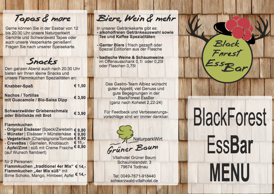 Speisekarte, EssBar & Restaurant im Vitalhotel | Grüner Baum