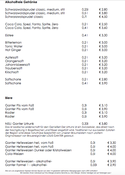 Speisekarte, EssBar & Restaurant im Vitalhotel | Grüner Baum