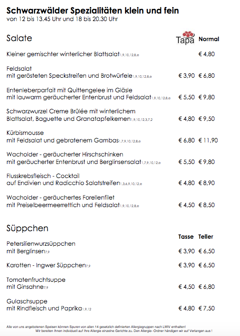 Speisekarte, EssBar & Restaurant im Vitalhotel | Grüner Baum