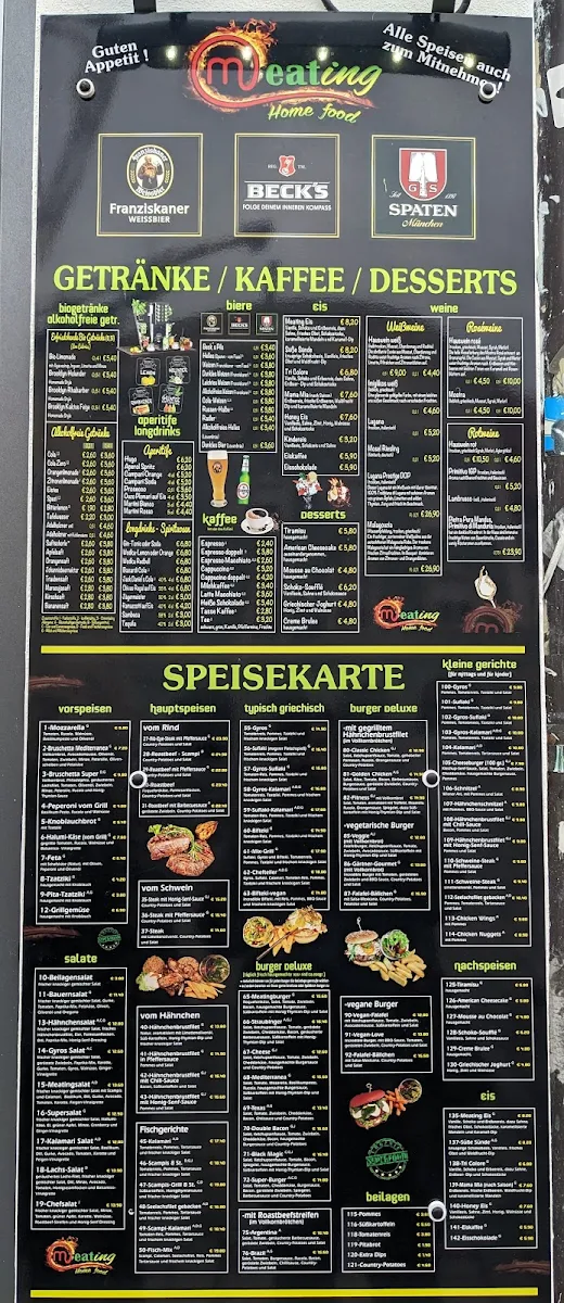 Speisekarte, Meating. Restaurant - Bar - Streetfood