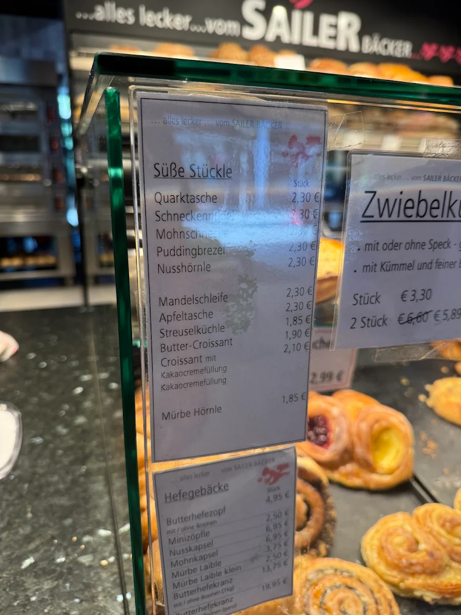 Speisekarte, Bäckerei Sailer Neugereut
