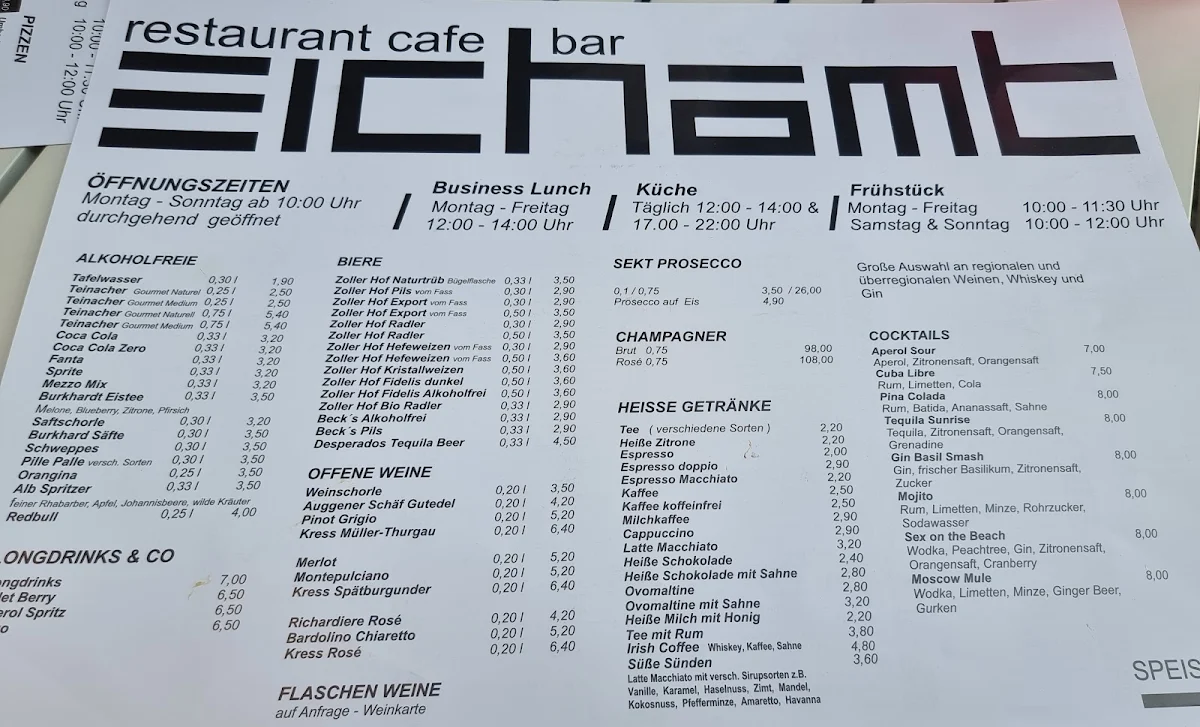Speisekarte, Eichamt