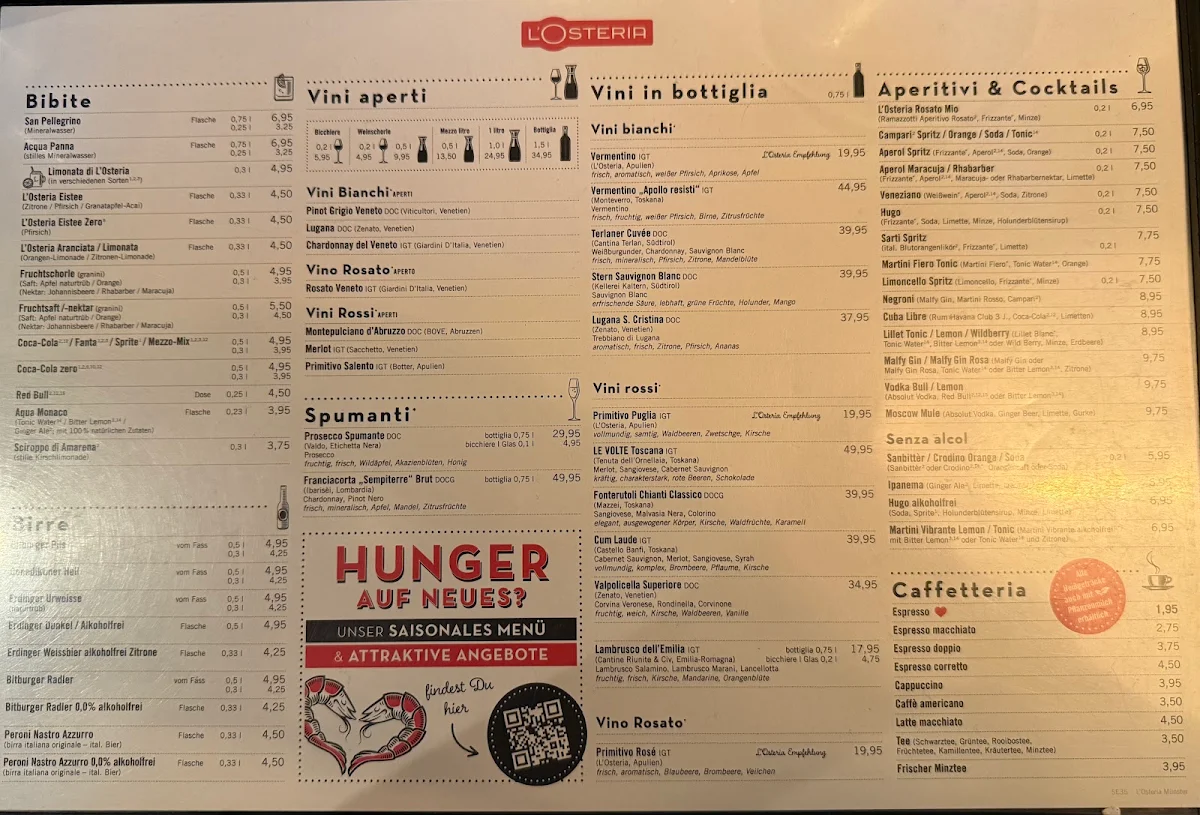 Speisekarte, L'Osteria Münster