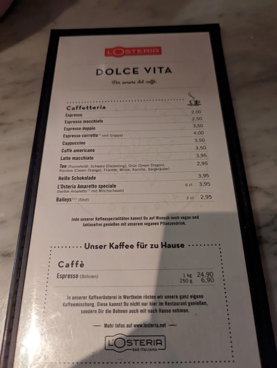 Speisekarte, L'Osteria Münster