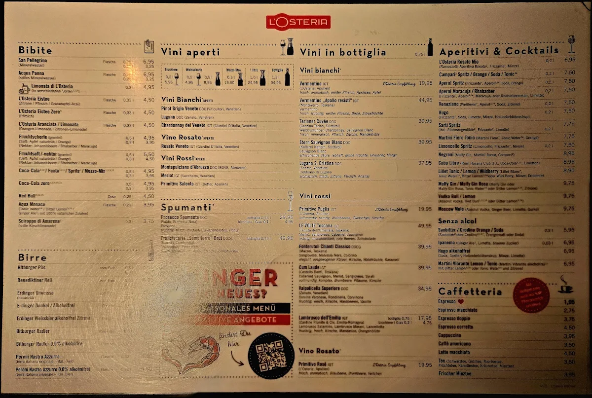 Speisekarte, L'Osteria Münster
