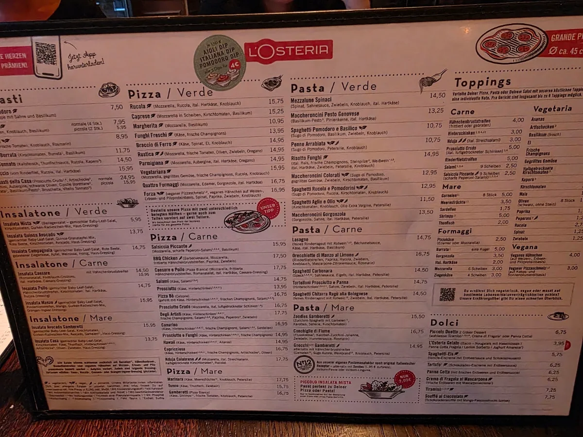 Speisekarte, L'Osteria Münster