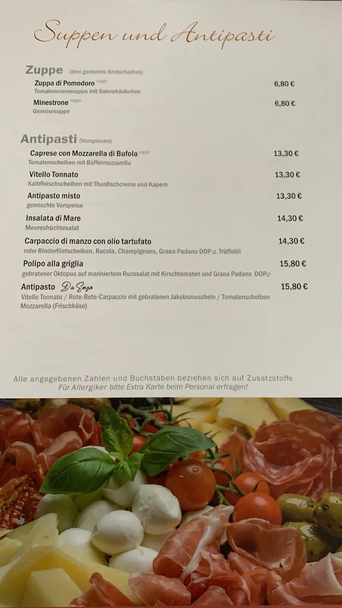 Speisekarte, Ristorante-Pizzeria Da Enzo Schützingen