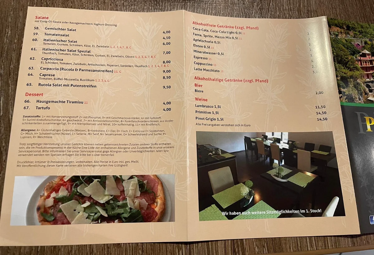 Speisekarte, Pizzeria Portofino