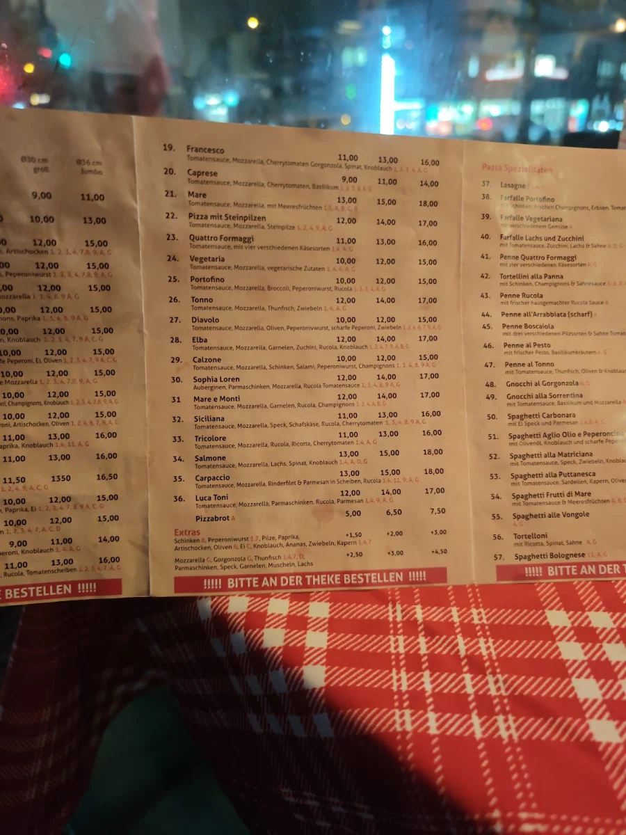 Speisekarte, Pizzeria Portofino