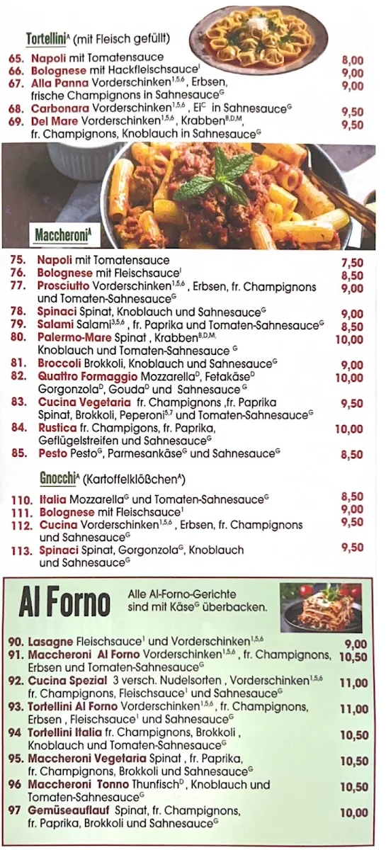 Speisekarte, Pizzeria Cucina Castrop-Rauxel