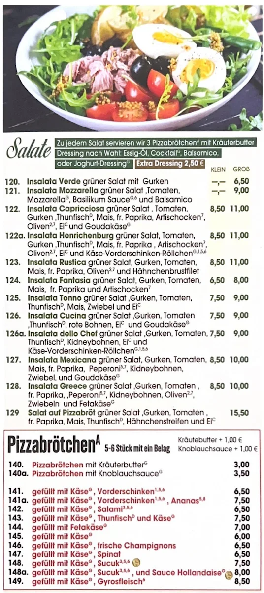 Speisekarte, Pizzeria Cucina Castrop-Rauxel