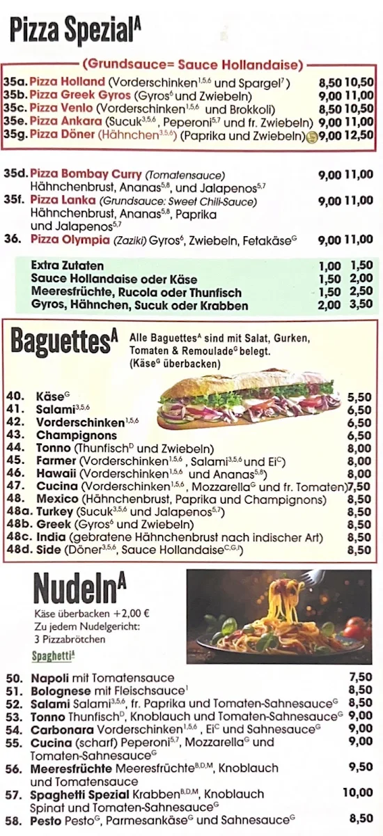 Speisekarte, Pizzeria Cucina Castrop-Rauxel