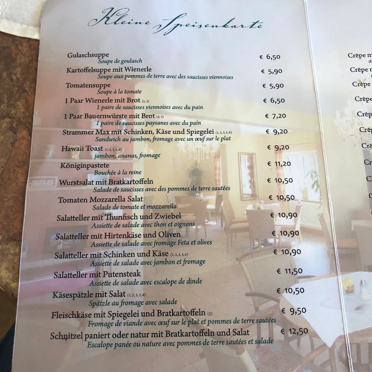 Speisekarte, Cafe Ihringer - Breisach am Rhein