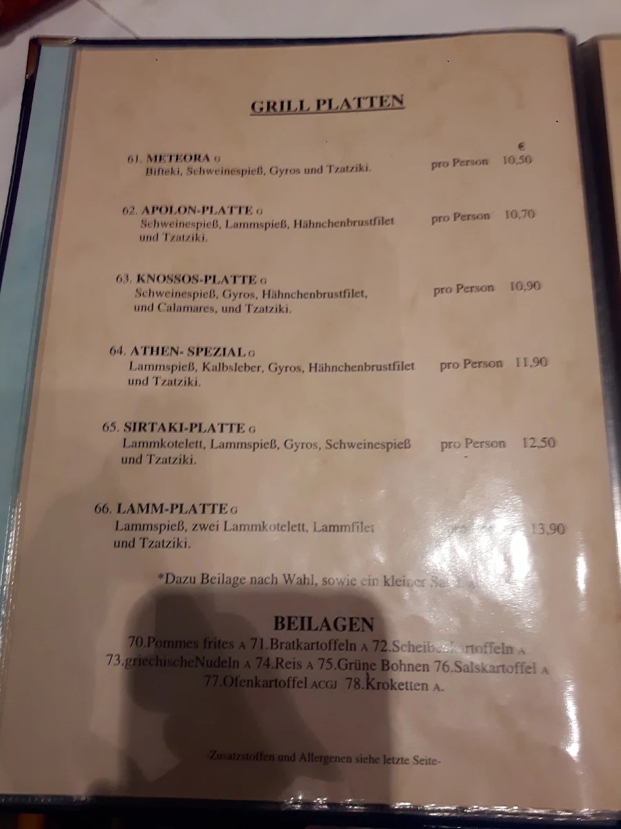 Speisekarte, Restaurant Stahlberg Klause