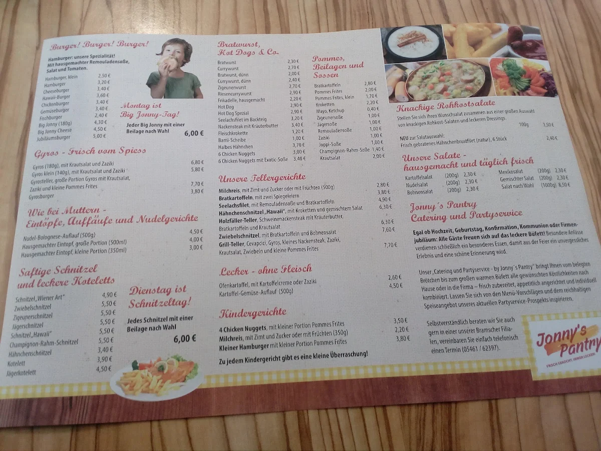 Speisekarte, Jonny's Pantry