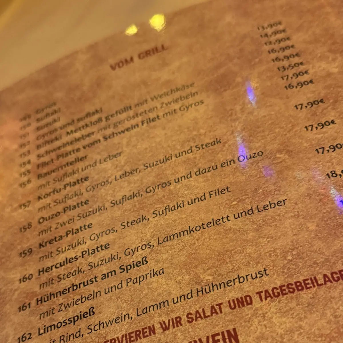 Speisekarte, Restaurant Limnos