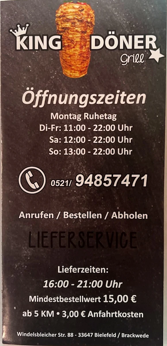 Speisekarte, King Döner Grill