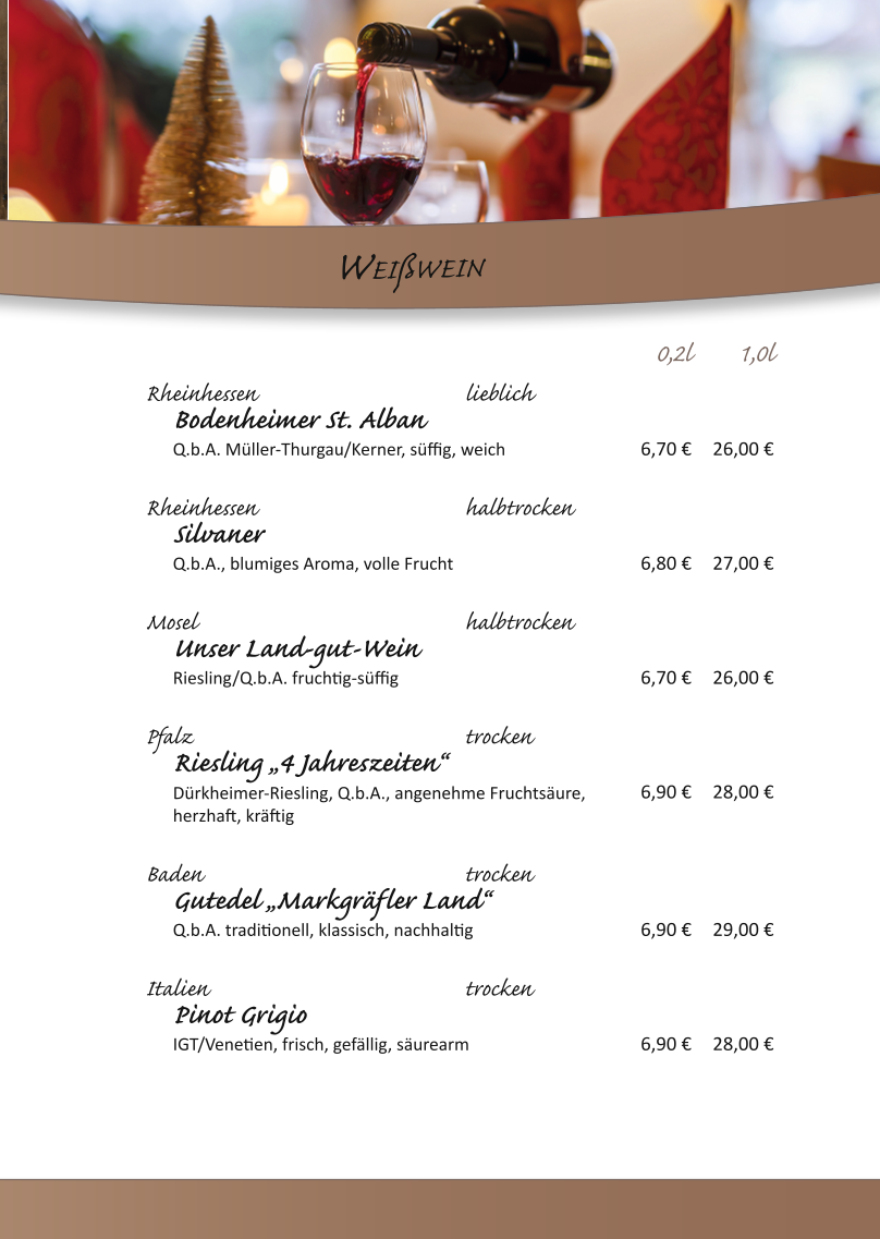 Speisekarte, Restaurant Gutshaus-Albertsdorf