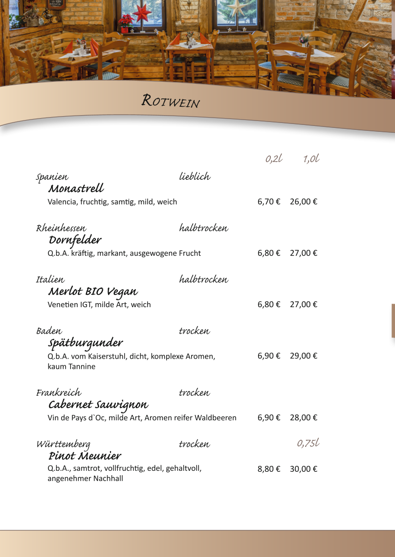Speisekarte, Restaurant Gutshaus-Albertsdorf
