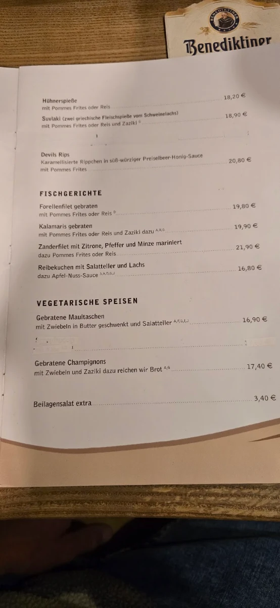 Speisekarte, Restaurant Edersee-Alm