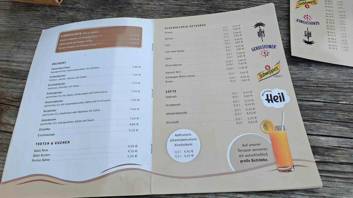 Speisekarte, Restaurant Edersee-Alm