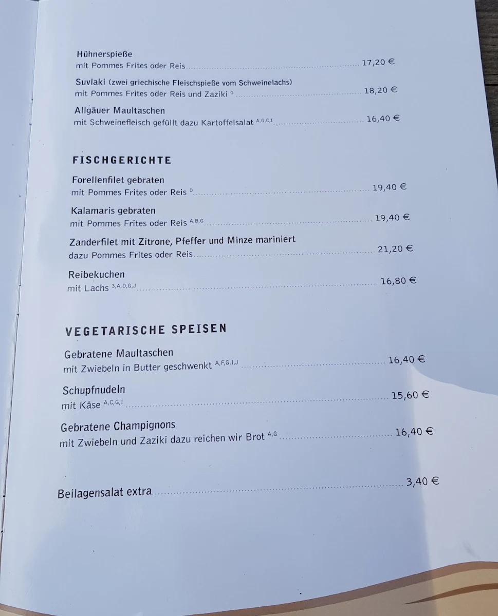 Speisekarte, Restaurant Edersee-Alm