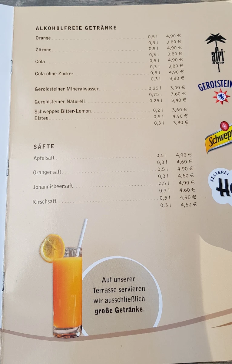 Speisekarte, Restaurant Edersee-Alm