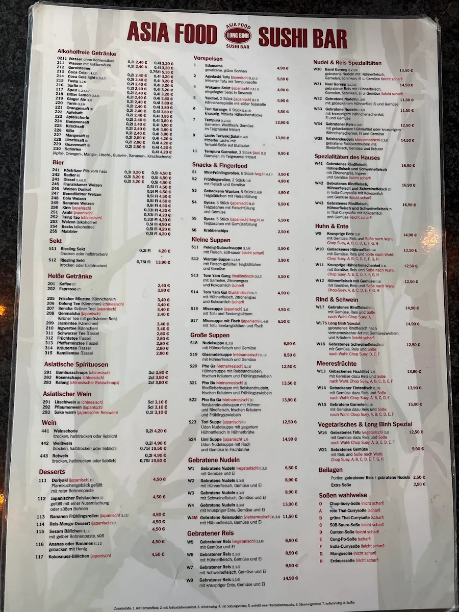 Speisekarte, Asia Food & Sushi Bar