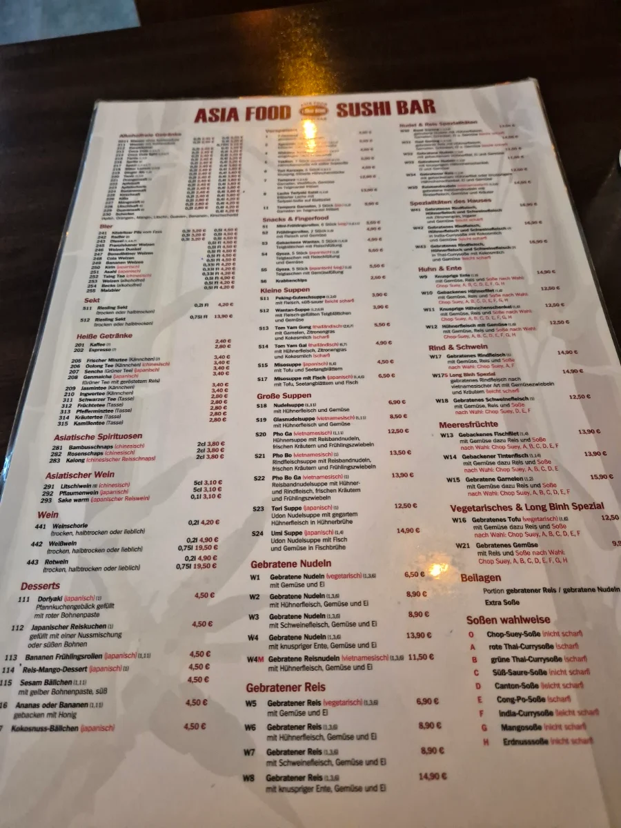 Speisekarte, Asia Food & Sushi Bar