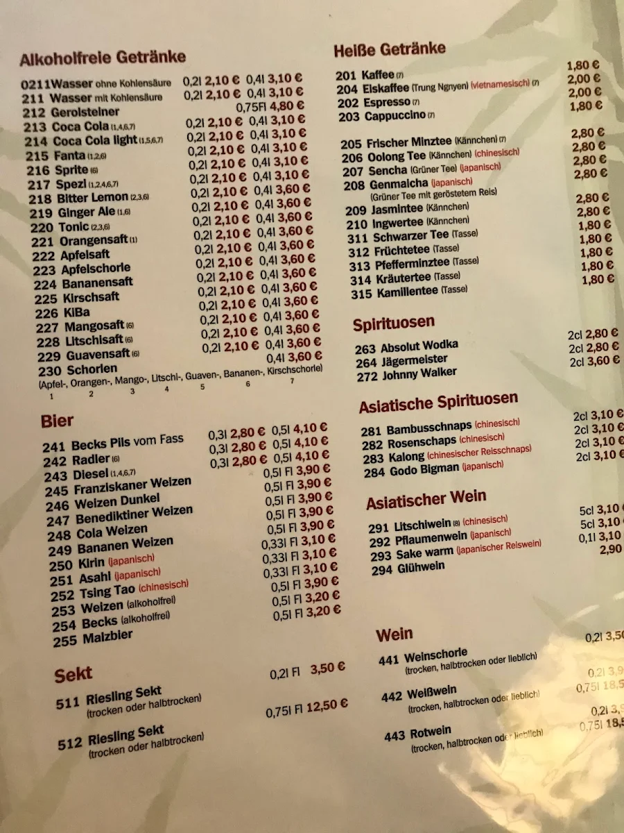 Speisekarte, Asia Food & Sushi Bar