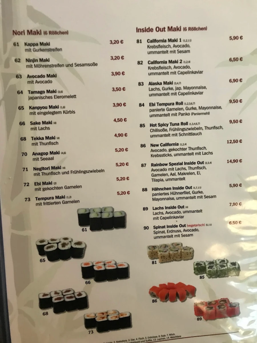 Speisekarte, Asia Food & Sushi Bar
