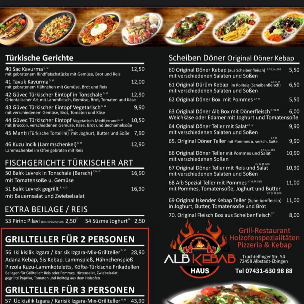 Speisekarte, Restaurant Alb Kebab Haus