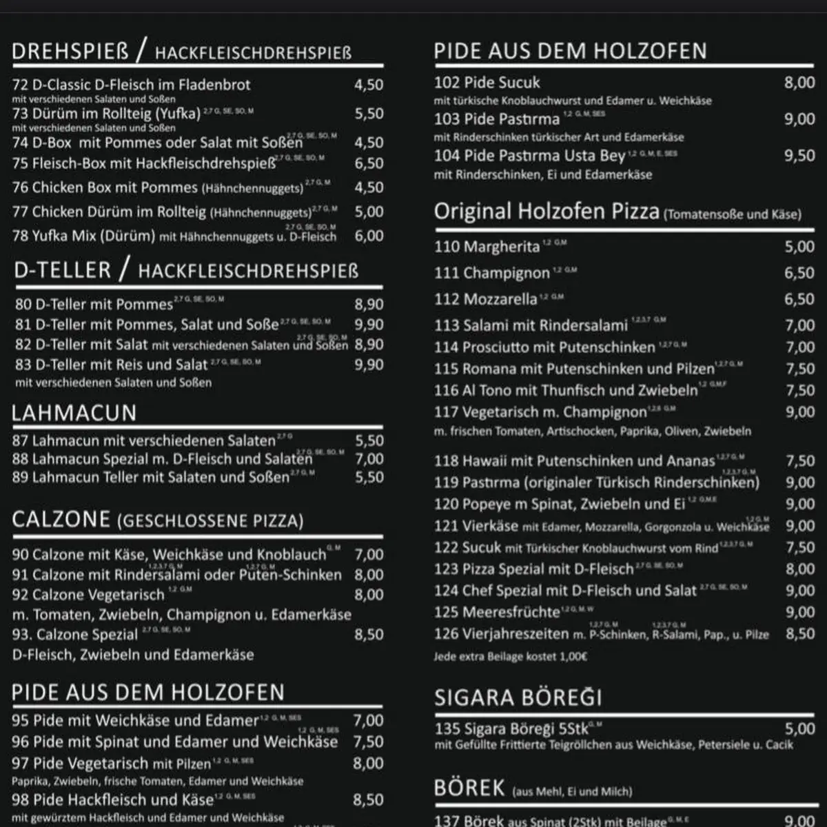 Speisekarte, Restaurant Alb Kebab Haus