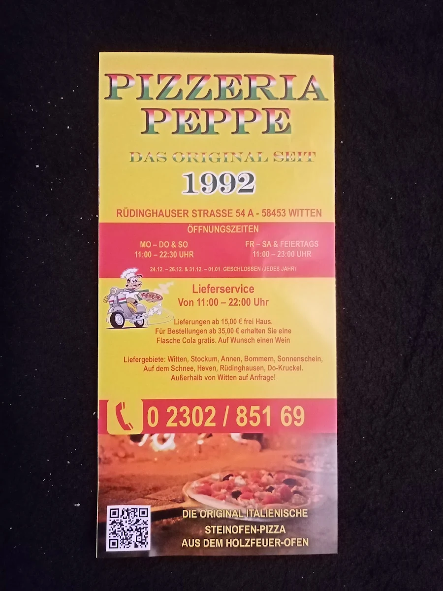 Speisekarte, Pizzeria Peppe