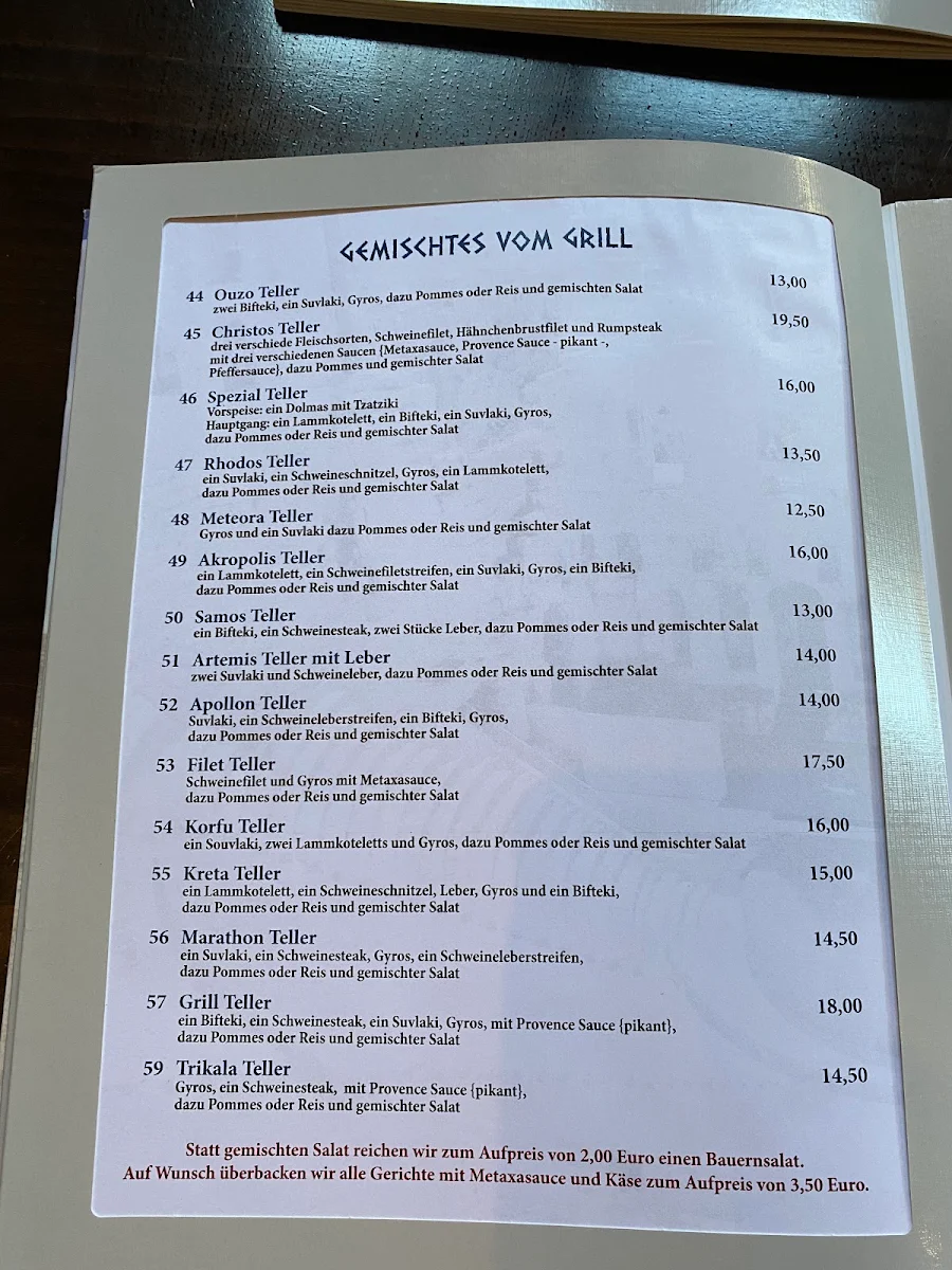 Speisekarte, Restaurant Irodion-Lünen