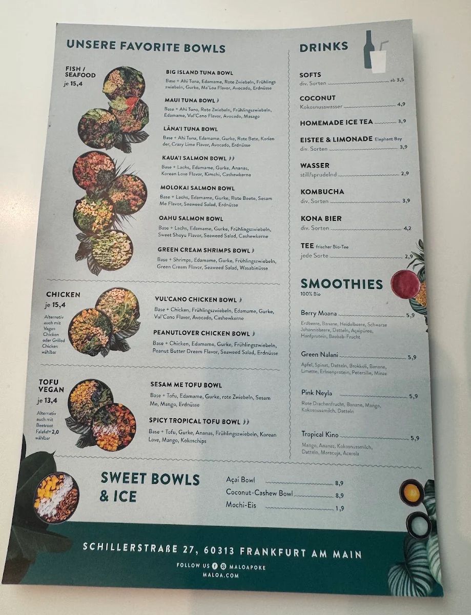 Speisekarte, MA'LOA Poké Bowl
