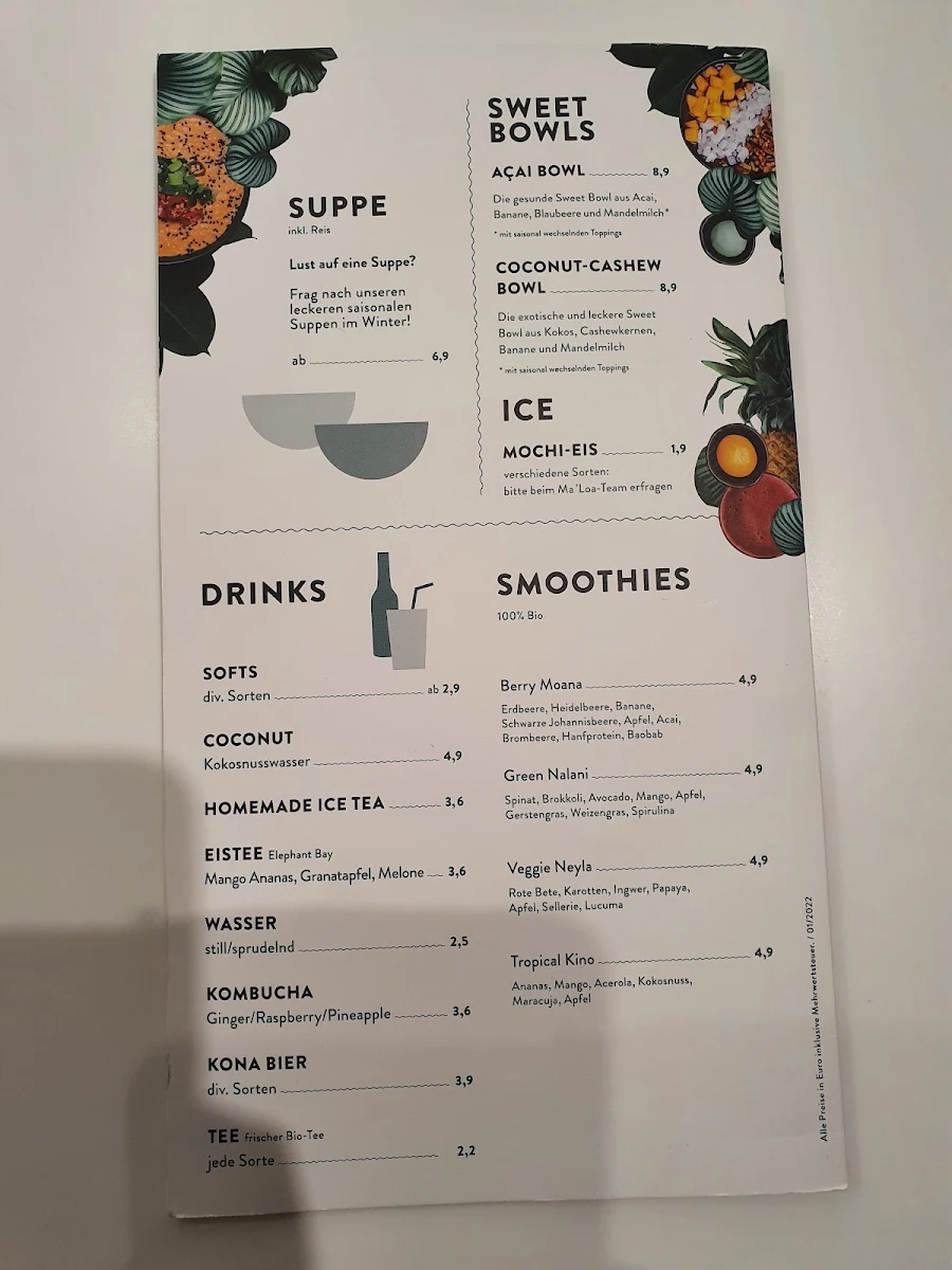 Speisekarte, MA'LOA Poké Bowl