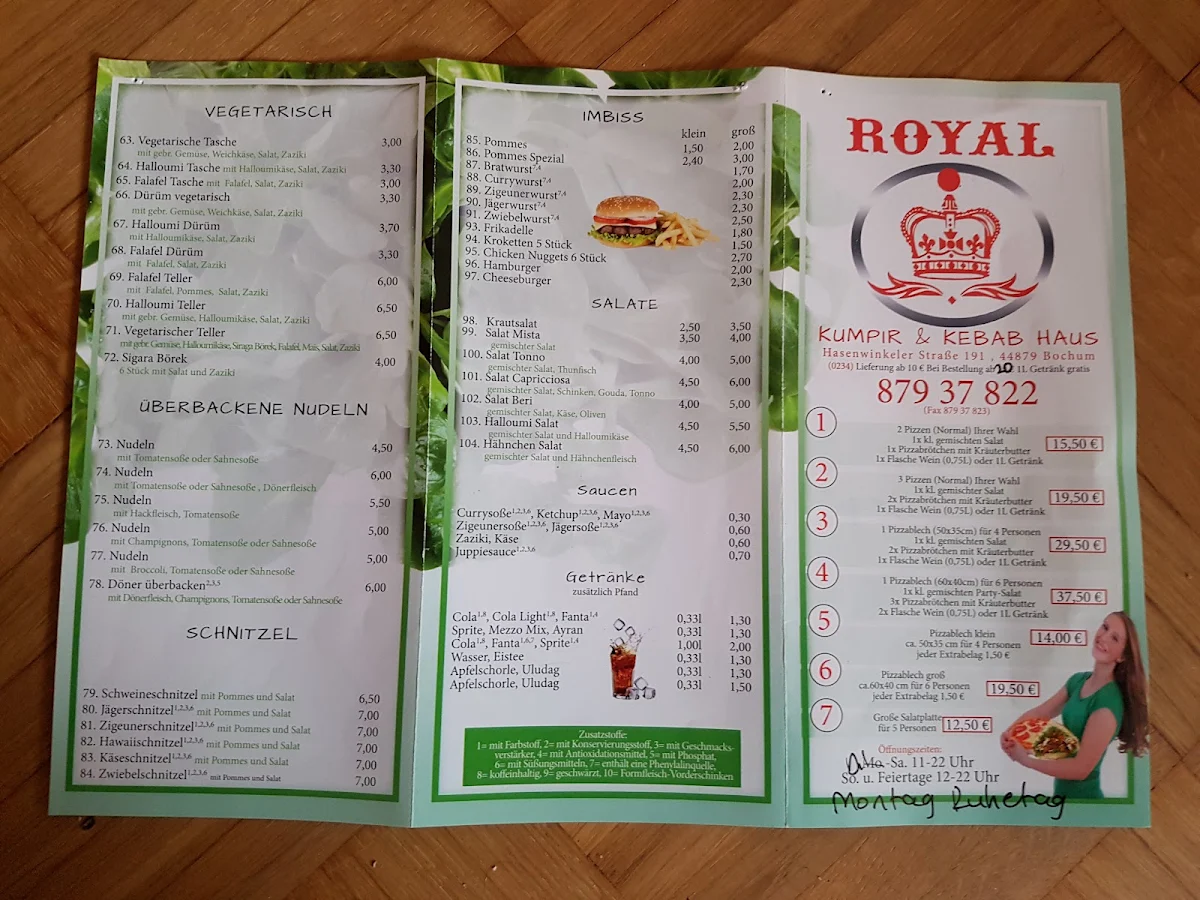 Speisekarte, Royal Kebab Haus Bochum