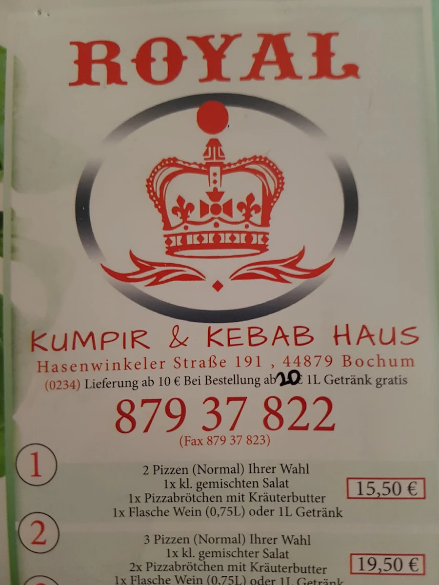 Speisekarte, Royal Kebab Haus Bochum