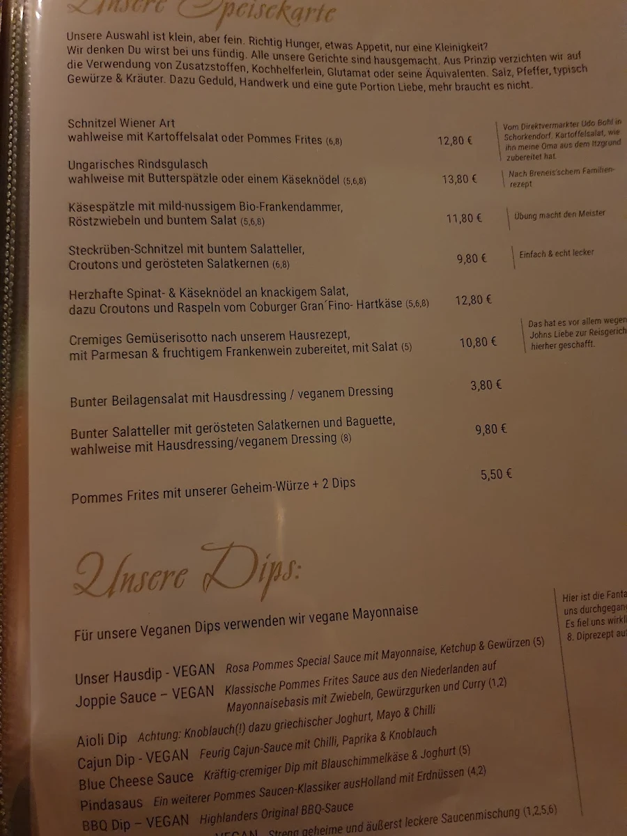 Speisekarte, Zum Goldenen Hirschen