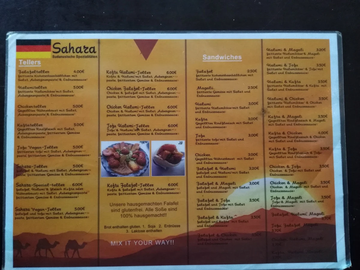 Speisekarte, Sahara Imbiss